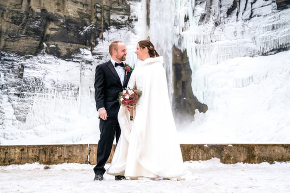 winter waterfall wedding